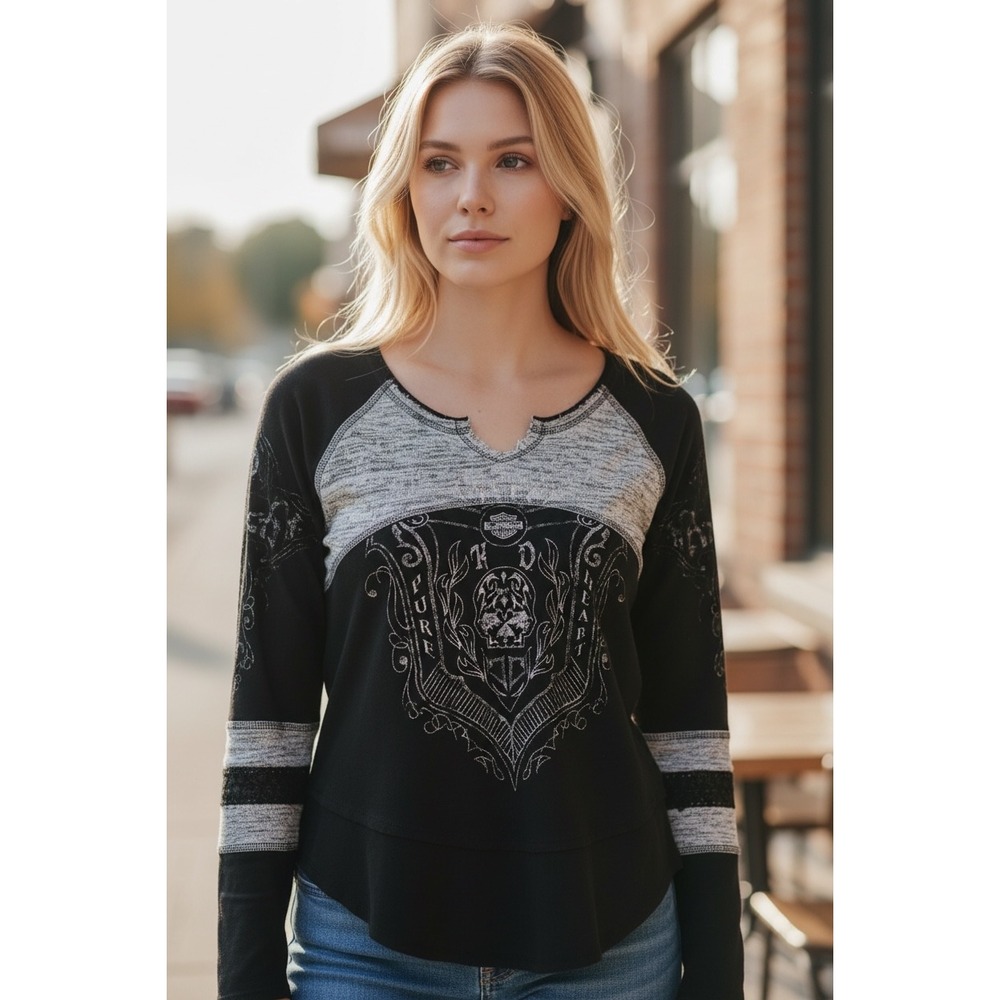 Harley-Davidson Women's Thermal Long Sleeve Top | Skull Crest | Size‎ M